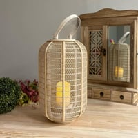 فانوس خشب ريفي كبير بيج بكاس للشمع