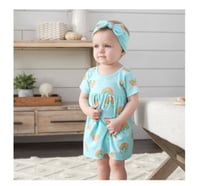 طقم فستان قطن 3 قطع أزرق ( Rainbow) ماركة Gerber