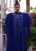 فستان سهرة للحوامل بتصميم ملكي – نيلي ملكي فاخر