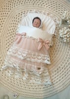 طقم فستان استقبال لحمي مميز بغطاء للأطفال بناتي