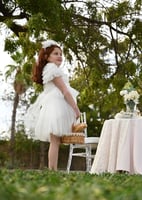 فستان بقصه مميزة من التل مع اضافة الورد بتطريز الف...