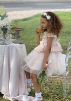 فستان من اللون النود راقي من خامة الجاكار المميزة