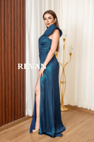 فستان سهره بكتف واحد وتصميم درابيه فاخر