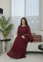 جلابية رمضانية فاخرة بثنيات طولية وتفاصيل لؤلؤية م...