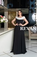 فستان كلاسيكي سهرة شيفون بذيل وشال منسدل من الخلف