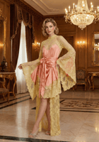 فستان عيد ميدي مع ذيل دانتيل خلفي وحزام ساتان من ر...