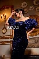 فستان سهرة مطرز بأكمام منفوشة