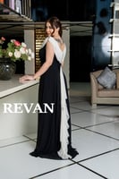 فستان كلاسيكي سهرة شيفون بذيل وشال منسدل من الخلف