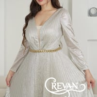 فستان فضي طلس سلسال ذهبي