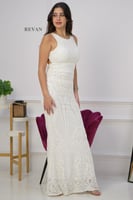 فستان لون بحري سهرة بتطريز ترتر ومزين بالخرز الفخم