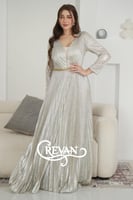 فستان فضي طلس سلسال ذهبي