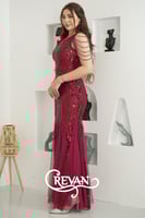 فستان سهره بكم واحد مزين بالخرز