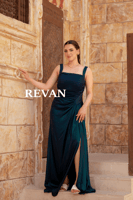 فستان ستان فاخر بثنيات جانبية وقصة انسيابية