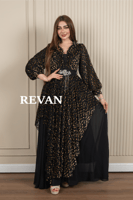 فستان فاخرة بتصميم منقوش وحزام أنيق