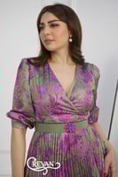 فستان ميدي قماش ستان ورد الربيع