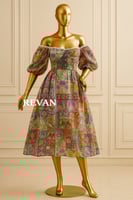 فستان ميدي بتصميم مربعات فنية فاخر من ريڤــان