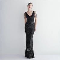 فستان سهره قماش ترتر طويل