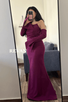 فستان طويل كريب توب ستان كفوف مفصوله