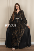 فستان فاخرة بتصميم منقوش وحزام أنيق