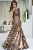 فستان ناعم قماش لامع باكتاف عاريه