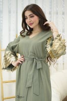 جلابية مطرزه باهداب ذهبي بخصر مرتفع جذاب