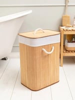 سلة غسيل أديلينا من الخيزران بيج بغطاء وبطانة قابل...