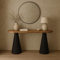 كونسول مدخل سطح خشب طبيعي وأرجل مخروطية سوداء جريئ...