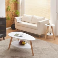 طاولة قهوة أرفيسّا بيضاوية مع رف خشب هندسي لون بيج...