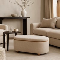 مقعد تخزين بتصميم أنيق ومبطن بقماش ناعم بلون بني غ...