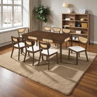 طاولة طعام إيريني خشب ماليزي بني أنيقة 8 كرسي لمسة...