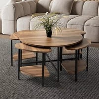 طاولة قهوة فالريسا مستديرة خشب هندسي مع 4 كراسي بق...