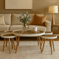 طقم طاولات تركي خشب أرڤيا باللون البني رخامي -5 حب...