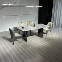 طقم طاولة سفرة بسطح حجري متكلس 6 كراسي بأرجل معدن...