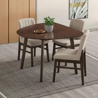 طقم طاولة سفرة خشب مطّاط بني مع 3 كراسي قماش بيج -...