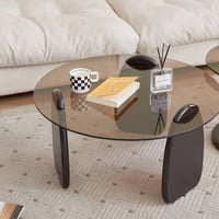 طقم طاولات قهوة ألموند بسطح زجاجي و قاعدة خشب - 2...