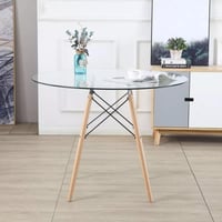 طقم سُفرة مستديرة بسطح زجاج 4 مقاعد بأرجل من الخشب...