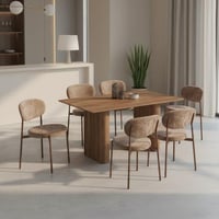 طاولة طعام بيانكا خشب بني مع 6 كراسي قماش بني بأرج...