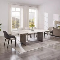 طقم طاولة سفرة بسطح حجري متكلس 8 كراسي بأرجل استان...