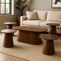 طقم طاولات 5 قطع أنيق بتصميم دائري عصري ولون بني ي...