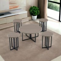 طقم طاولات روبيل خشب بقواعد معدن باللون رمادي غامق...