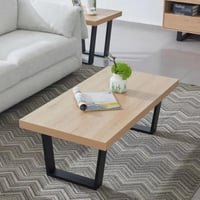 طاولة قهوة ميرزيلا سطح خشب هندسي لون بيج بقاعدة مع...