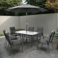طقم طاولة طعام خارجية 6 كراسي مع مظلة صن رايز - رم...