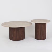 طقم طاولات فيوريلا دائري قطعتين خشب بني داكن في بي...