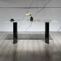 طقم طاولة سفرة بسطح حجري متكلس 6 كراسي بأرجل معدن...