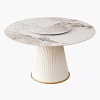 طاولة سفرة مستديرة من الحجر الملبد لـ 6 مقاعد مع ص...