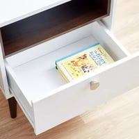 طاولة جانبية بدرج و رف للتخزين خشب هندسي اون ابيض...