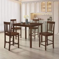 طقم طاولة سفرة مربع خشب صلب بني 4 كراسي- من سورڤيل...