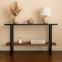 كونسول مدخل مونر هيكل معدني سطح زجاج و رف خشب لون...