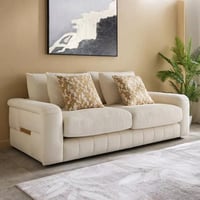 كنبة كارڤونا 3 مقاعد قماش بوكيلة لون كريمي مع 5 وس...