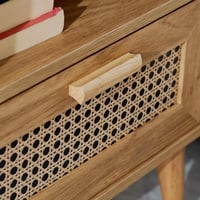 طاولة جانبية نوردك خشب مع درج خيزران و رف مقاس 50x...